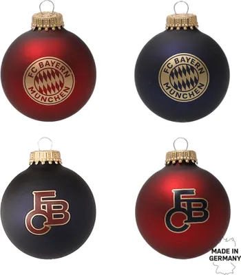 Produktbild von FC Bayern München  Christbaumkugel 4er Set| rot/blau Weihnachtskugeln Christbaum Fußball
