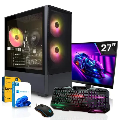 Produktbild von SYSTEMTREFF Gaming Komplett PC - Ryzen 5 5500 - AMD Radeon RX 9060 8GB GDDR6 - 16GB DDR4 - 512GB NVMe - 27 Zoll TFT - Windows 11 Pro - Desktop