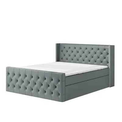 Produktbild von Boxspringbett GRO 180x200 mit 2 Bettkästen, Bonell-Matratze und Topper. Farbe: Grau