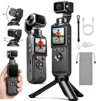 Produktbild von 4K Action Cam mit 330° Gedrehtes Objektiv& 1.72-Zoll-Touchscree Kompaktkamera ,inkl. Vlogging-Kamera,drahtloser Übertragung Tragbarer Camcorder