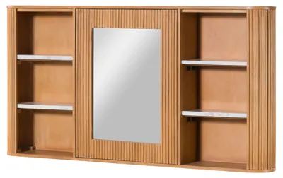 Produktbild von MASSIVMOEBEL24.DE Spiegelschrank Mango 145x20x75 natur lackiert / Marmor weiß BARCELONA #546