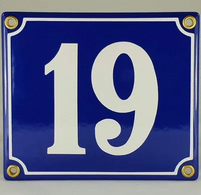 Produktbild von Famanu Hausnummernschild Nummer 19 - Handgefertigtes Emaille in Blau-Weiß