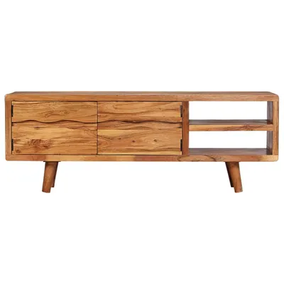 Imagen del producto de Mueble de televisión de madera de acacia maciza, con puertas talladas, de 117x30x40 cm