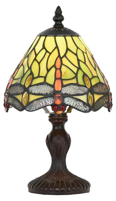 Zdjęcie produktu dla Clayre & Eef Lampa stołowa Tiffany Ø 18x30 cm Ważka z zielonego szkła