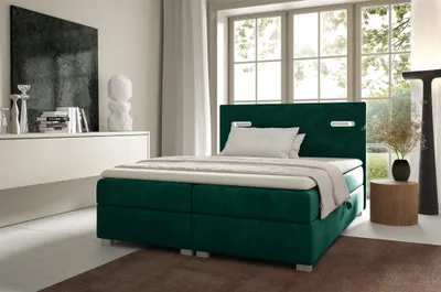Produktbild von Boxspringbett Schlafzimmerbett CAPRICE 140x200cm Stoff Grün inkl. Ambiente-LED