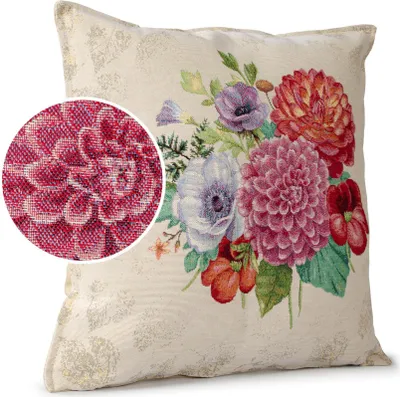 Produktbild von Dekokissen 45x45cm Kissenhülle mit Reißverschluss Sofakissen mit Füllung Blumenstrauß Gobelin bunt