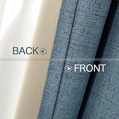 Imagen del producto de Cortinas opacas Unyqoos® con aspecto de lino, juego de 2 unidades, 245 x 140 cm, color azul, 8 ojales, 100% opacas, con aislamiento térmico y acústico, ideales para salones y dormitorios