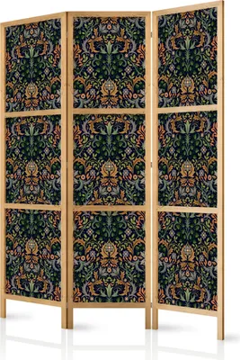 Immagine prodotto di paravento giapponese monofacciale a 3 pezzi in tessuto non tessuto - Ornamenti barocchi in oro patinato e marrone - Motivo retrò 135x172 cm Fiori f-A-10181-bh-b