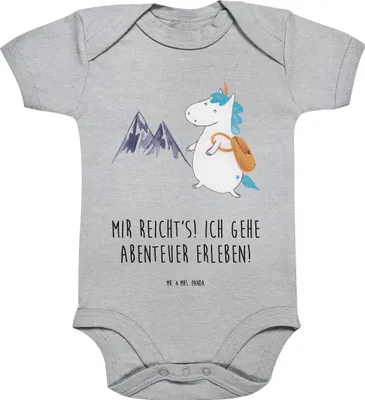 Produktbild von Mr. & Mrs. Panda Babybody Einhorn Bergsteiger 3. - 6. Monat - Heather Grey - Geschenk, Kurzarm Baby Body, Strampler, Einteiler, Urlaub, strampelanzug, Einhörner, Unicorn