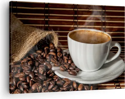 Produktbild von Bild auf Leinwand - Leinwandbild - Aroma Kaffee Getreide - 70x50cm - Wand Bild - Wanddeko - Leinwanddruck - Bilder - Kunstdruck - Wanddekoration - Leinwand bilder - Wandkunst - AA70x50-2382
