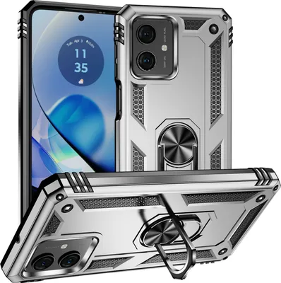Produktbild von Schutzhülle für Motorola Moto G54 Dual Layer Robust Militäre Fallschutz Hülle mit Ringhalterung Ständer Silber