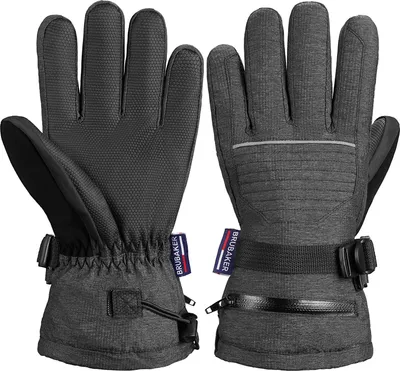Produktbild von BRUBAKER Skihandschuhe Wasserdicht und Winddicht mit Reißverschluss Tasche - Winterhandschuhe für Herren und Damen - Extra Warme Snowboardhandschuhe - Thermo Handschuhe für Ski - Anthrazit Größe L/XL