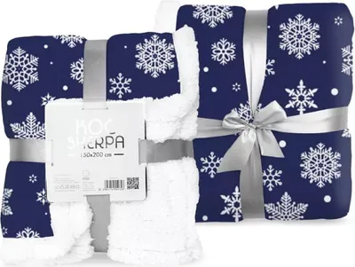 Zdjęcie produktu dla Gruby miękki koc Sherpa Śnieżynki granat 150 x 200 [cm]
