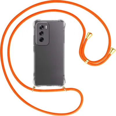 Produktbild von Handykette Backcover-Schutzhülle mit Band (Metall goldfarben) für OPPO Reno 12 5G - neonorange