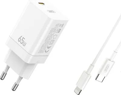 Produktbild von XO Wandladegerät Handyladegerät 65W GaN Quick Charger Schnellladegerät Weiß USB-C zu IOS