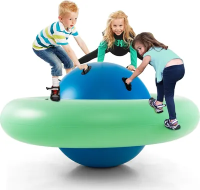 Produktbild von 233cm Aufblasbare Kuppelwippe, Spielwippe mit 6 Griffen, aufblasbar Kletterkuppel für 3 Kinder ab 5 Jahren, bis zu 113kg, für Hinterhof & Garten (Blau + Grün)