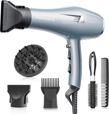 Produktbild von Profi Föhn Ionen Fön Haarföhn mit 1 Diffusor 2 Stylingdüse, 3 Heiz und 2 Geschwindigkeitsstufen, 2.5 Meter langes Netzkabel, Starker Fön für Familie
