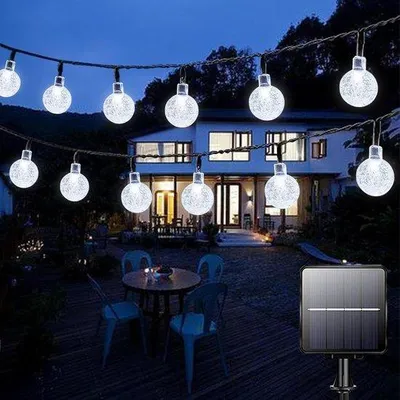 Immagine prodotto di Ghirlanda luminosa a LED per interni ed esterni, 50 LED bianchi, impermeabile, lunghezza 7 metri, 8 modalità,  IP67