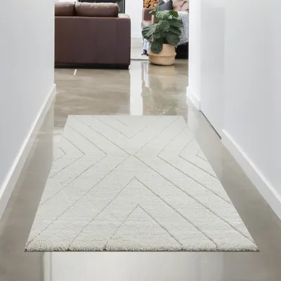 Zdjęcie produktu dla Ponadczasowa elegancja: Stylowy dywan 3D ze skandynawskim wzorem w romby w kolorze białym i kremowo-beżowym Rozmiar - 80 x 150 cm