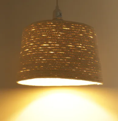 Produktbild von Papier Hänge Lampenschirm, Deckenleuchte aus Recyceltem Baumwollpapier - Modell Olas 3, Weiß, 16*23*23 cm, Asiatische Lampenschirme aus Papier & Stoff