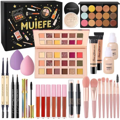 Produktbild von Schminkset Damen All in One Kosmetik Geschenkset mit Lidschatten Foundation Lip Gloss Eyeliner Mascara
