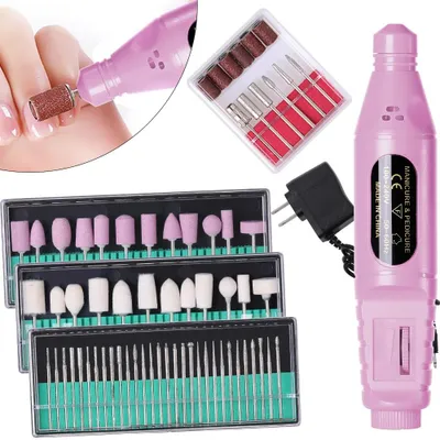 Produktbild von Elektrischer Nagelfräser mit 6 Aufsätzen und 6 Schleifbändern, USB, Rosa