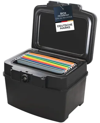 Feuerfeste und wasserdichte Dokumentenbox von HMF in DIN A4 Register in Schwarz