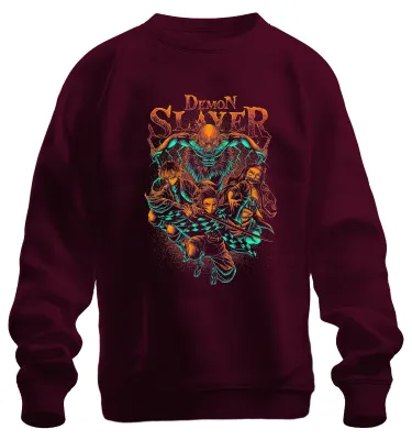 Produktbild von Demon Slayer Kimetsu no Yaiba Tanjiro Nezuko Zenitsu Inosuke Sweatshirt Pullover, Burgundy, M