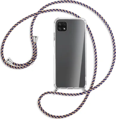 Produktbild von Handykette Backcover-Schutzhülle mit Band (Metall silberfarben) für Samsung Galaxy A22 5G (A226) - blau+beige