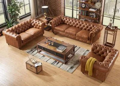 Produktbild von Polstergarnitur 3+2+1 Sitzer Kunstleder Braun Sofa Set Wohnzimmer 4-tlg.