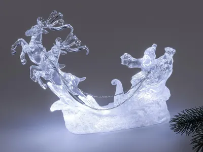 Produktbild von LED Dekofigur Santa mit Rentieren H. 17cm Acryl mit Licht + Timer Formano W25