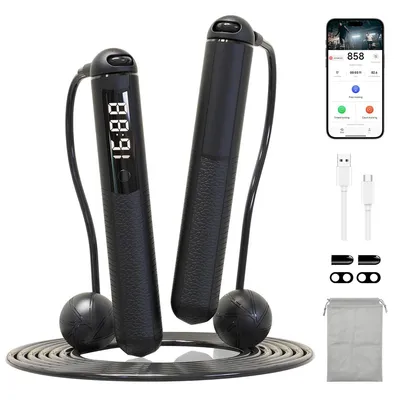 Produktbild von Smart Springseil Bluetooth 5.2 Fitness Springseil kabellos mit Zähler LCD App 3m verstellbar für Home Gym Cardio Training Damen Herren