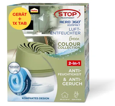 Produktbild von Pattex AERO 360° Kompakt Luftentfeuchter Green, 1 Gerät inkl. 1 Tab