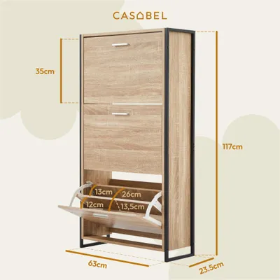 Produktbild von CASABEL Schuhschrank industriell 18 Paar, helles Holz