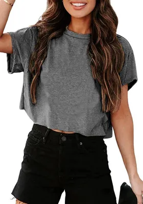 Produktbild von Crop-Top für Damen, Rundhalsausschnitt, lockere Passform, überschnittene Schultern,Größe:XL