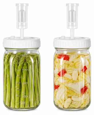 Productafbeelding van Fermentatieglas met vergistingsventiel - Set van 2 stuks - 1 liter inhoud - Geschikt voor kimchi, kombucha, kefir en groenten