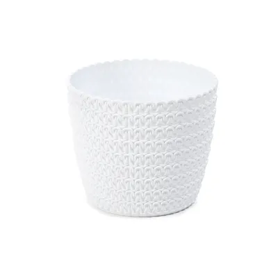 Produktbild von Blumentopf Pflanzkübel Pflanzgefäß Übertopf Blumenkübel Kunststoff Einsatz Häkeloptik Rund Weiß D 360 mm H 315 mm