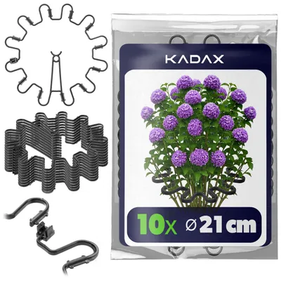 Obrázek produktu pro KADAX držák na trvalky kulatý Ø 21 cm v sadě po 10 kusech, plastový držák na rostliny, podpěra na rostliny, podpěra na trvalky pro hortenzie a pivoňky, držák na hortenzie, kroužek na rostliny (černý, 10 kusů)