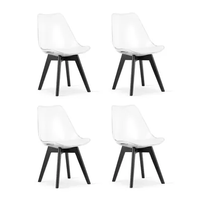 Image de Lot de 4 chaises de salle à manger ou de salon transparentes avec pieds en bois massif noir, chaises coques confortables et stables
