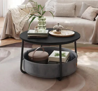Produktbild von VASAGLE Couchtisch rund,  Wohnzimmertisch mit Korb aus Stoff, modern, schwarz