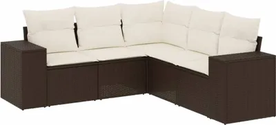 Produktbild von vidaXL 5-tlg. Garten-Sofagarnitur mit Kissen Braun Poly Rattan