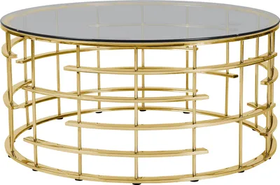 Produktbild von SalesFever Couchtisch Ø 90 cm | Tischplatte Sicherheitsglas 8 mm | Gestell rostfreier Edelstahl | B 90 x T 90 x H 42 cm | goldfarben – grau