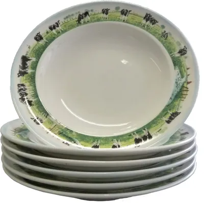 Productafbeelding van Wiebe van der Zee diep porseleinen bord, 23 cm, set van 6 met koeienmotief