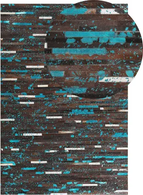 Produktbild von BELIANI Teppich Leder Braun Blau Weiß Mosaik 160 x 230 cm Modern Wohnzimmer
