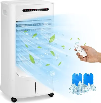 Produktbild von GOPLUS Luftkühler, Tragbare Klimaanlage mit 3 Modi, 3 Geschwindigkeiten, 1-15h Timer, Fernbedienung & 2 Kühlakkus, 10L Wassertank