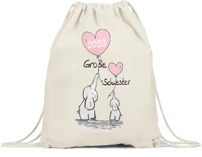 Produktbild von Ich werde Große Schwester 2023 Turnbeutel Gymsack Schwangerschaft Verkündung Geburt Big Sister Geschenk Elefant