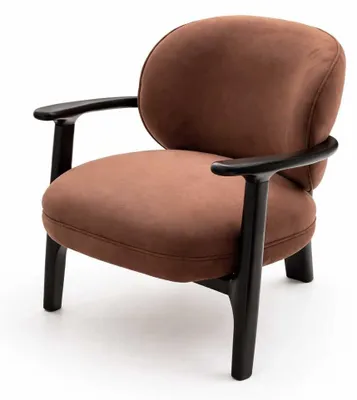 Productafbeelding van Design fauteuil, bruin, stof, hout, modern, woonkamer, comfortabel, stijlvol