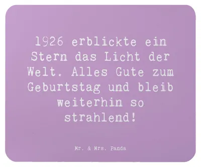 Produktbild von Mr. & Mrs. Panda Mauspad Spruch 1926 Geburtstag Stern - Lavendeltraum - Geschenk, Mouse Pad, Alter, mousematte, computer, laptop, Geburtsjahr, Geburtstagsgeschenk, Freude