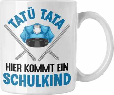 Produktbild von Trendation - Einschulung Junge Tatü Tata Schulkind Geschenk für Schultüte Füllung Tasse Schulstart 1. Schultag Schuleinführung Schulanfang Geschenkidee 2022 (Weiß)
