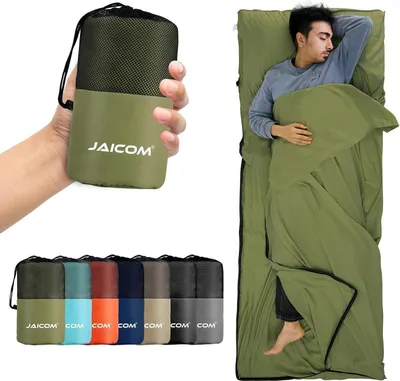 Produktbild von JAICOM Hüttenschlafsack Ultraleichter Seideschlafsack für Reise 2in1 Oliv-Grün